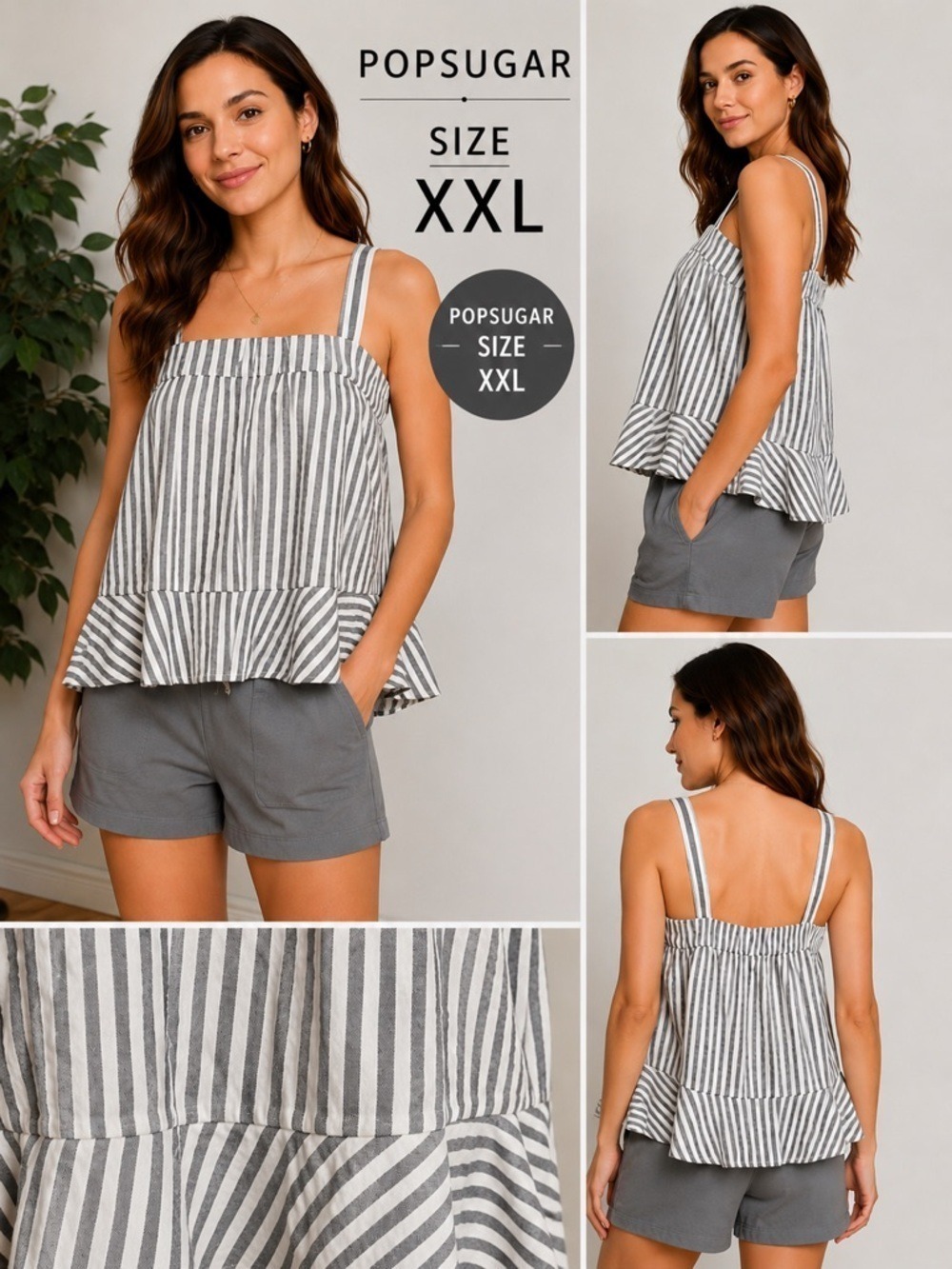 POPSUGAR Striped Linen Blend Crop Tank Top White Black XXL NWT
